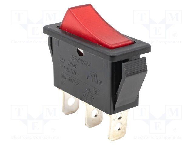 ROCKER; SPST-NO; Pos: 2; ON-OFF; 16A/250VAC; red; neon lamp; R4