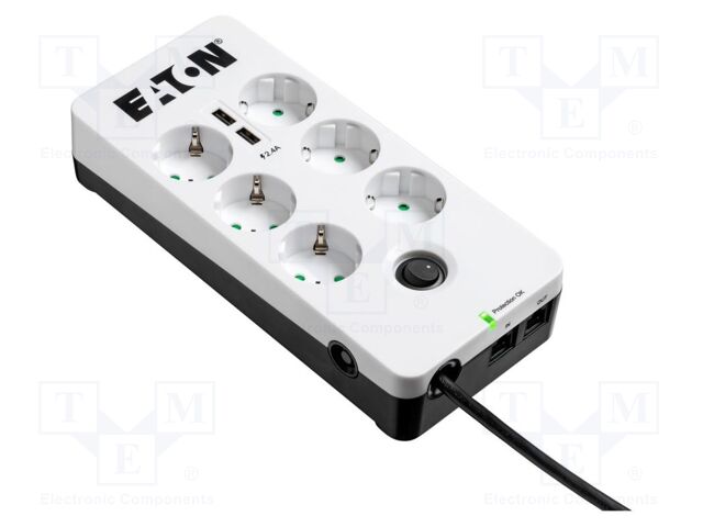 Plug socket strip: protective; Sockets: 6; 250VAC; 10A; IP20