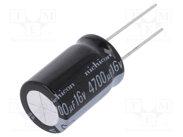 Capacitor: electrolytic; THT; 4700uF; 16VDC; Ø16x25mm; Pitch: 7.5mm