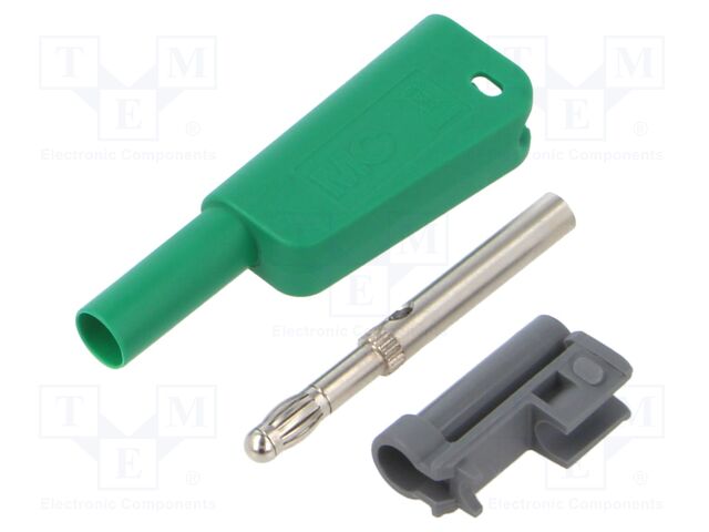 4mm banana; 32A; 1kV; green; insulated,with 4mm axial socket