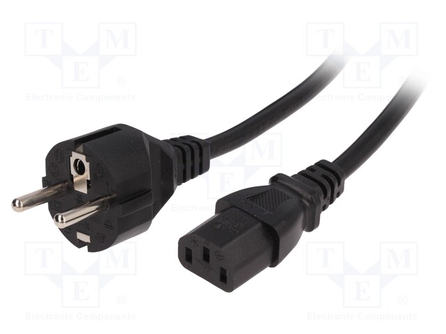 Cable; CEE 7/7 (E/F) plug,IEC C13 female; 5m; black; PVC; 3x1mm2
