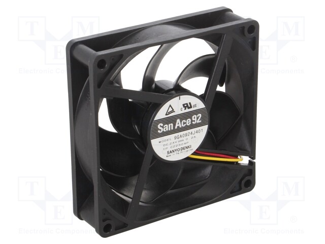 Fan: DC; axial; 24VDC; 92x92x25mm; 132m3/h; 43dBA; ball bearing