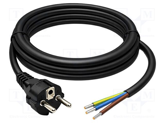 Cable; 3G1.5mm2; CEE 7/7 (E/F) plug,wires; PVC; 1.8m; black; 230V