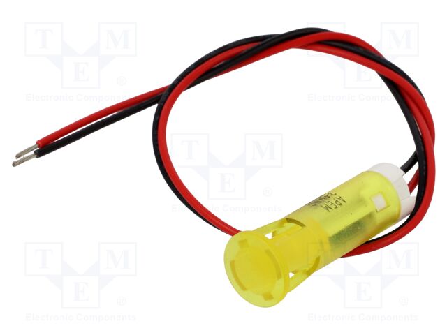 Indicator: LED; flat; yellow; Ø8mm; QS; cables; 200mm; plastic; 24VDC
