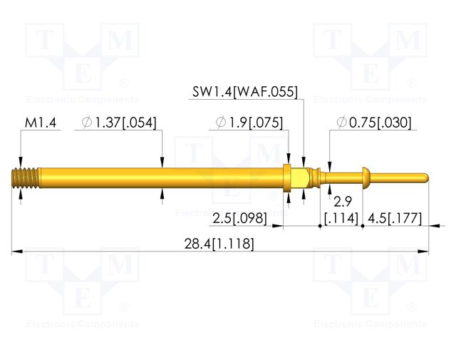 Test needle; Spring compression: 2mm; 2.75mm; 5A; CuBe; Ø: 0.65mm