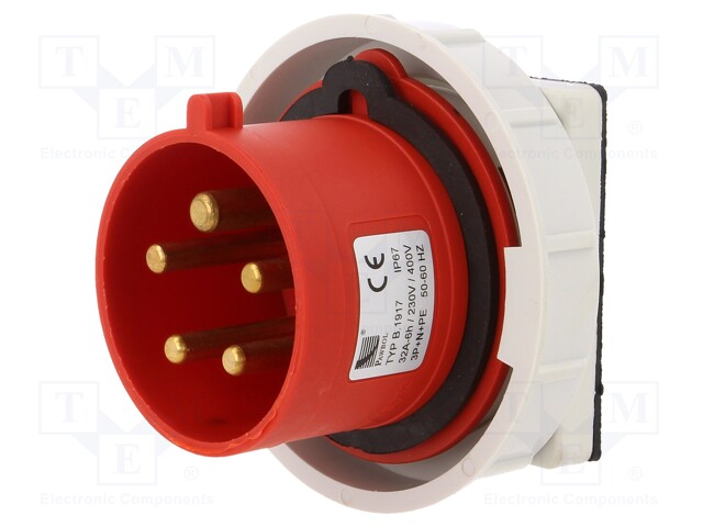 Connector: AC supply 3-phase; socket; male; 32A; 400VAC; IEC 60309