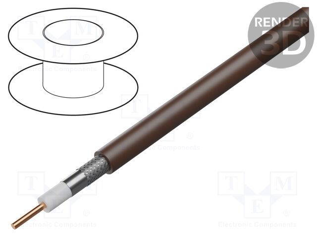 Wire: coaxial; RG6; 1x18AWG; wire; Cu; PVC; brown; 305m; CPR: Eca