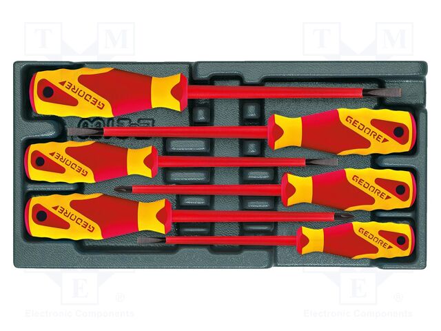 Kit: screwdrivers; in a foam tray; Pozidriv®,slot; tool trolley
