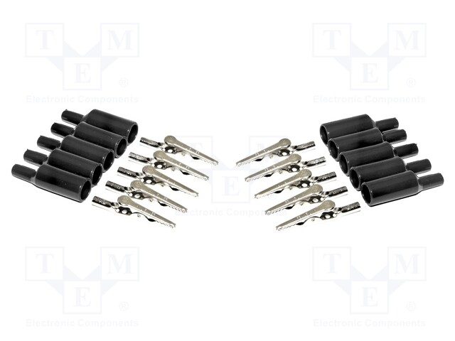 Crocodile clip; 10A; Grip capac: max.8mm; Overall len: 51mm; black