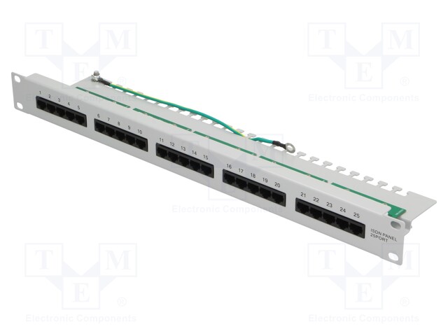 Patch panel; RJ45; RACK; Colour: grey; Number of ports: 25