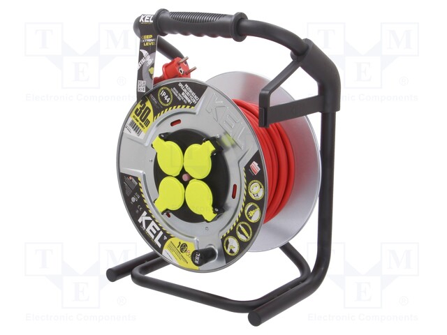 Extension lead; reel,with non-rotating sockets; Sockets: 4; red