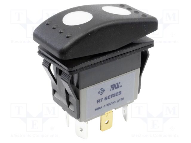 ROCKER; DP3T; Pos: 3; (ON)-OFF-(ON); 16A/30VDC; black; black; 0÷55°C