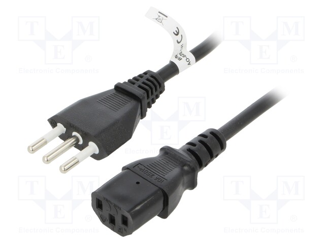 Cable; CEI 23-50 (L) plug,IEC C13 female; PVC; 1.8m; black; 10A