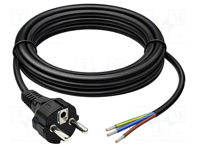 Cable; 3G0.75mm2; CEE 7/7 (E/F) plug,wires; PVC; 1.8m; black; 230V