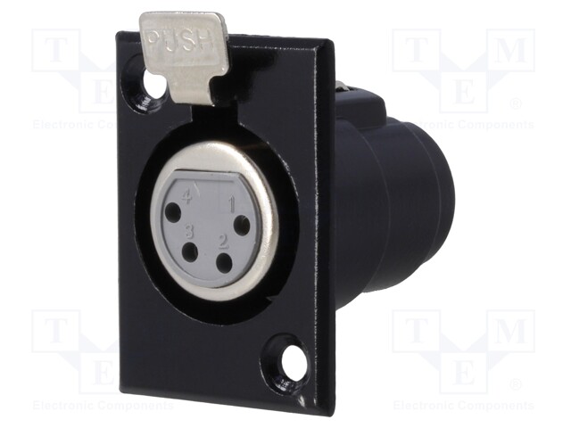 Socket; XLR; female; PIN: 4; with push button; soldering; black