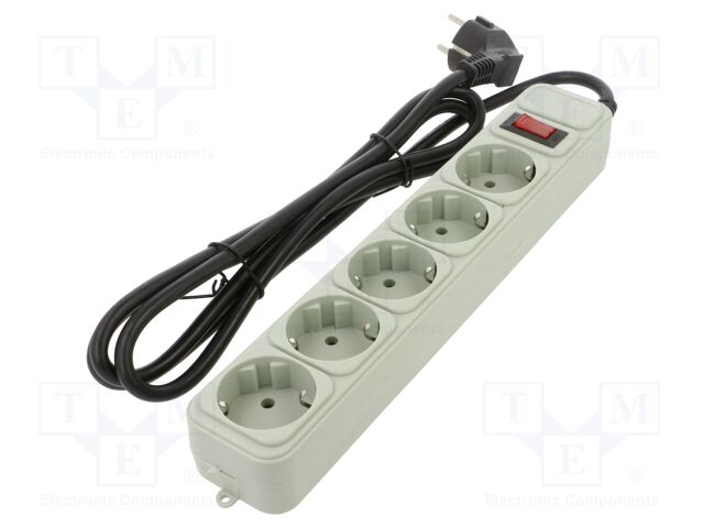 Plug socket strip: protective; Sockets: 5; 250VAC; 16A; white; 1.8m