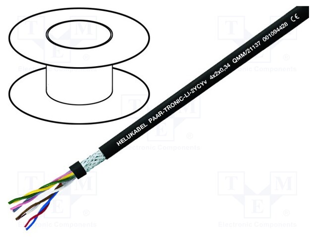 Wire; Li-2YCYv; 2x2x0,22mm2; tinned copper braid; PVC; black; 250V