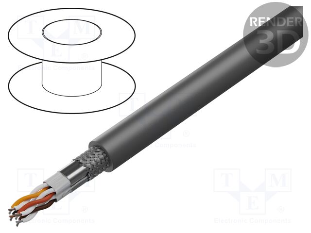 Wire; EcoCable Mini; 4x2x28AWG; MPPE; dark grey; 300V; 30.5m; 100ft
