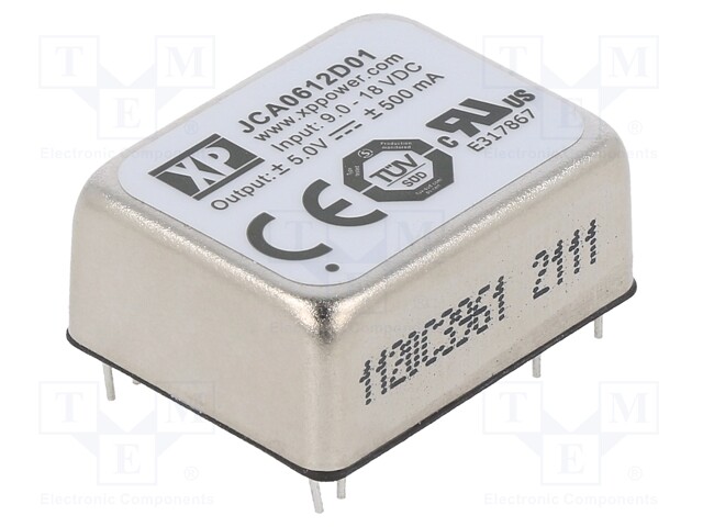 Isolated Board Mount DC/DC Converter, 2:1 Input, ITE, 2 Output, 6 W, 5 V, 500 mA, -5 V