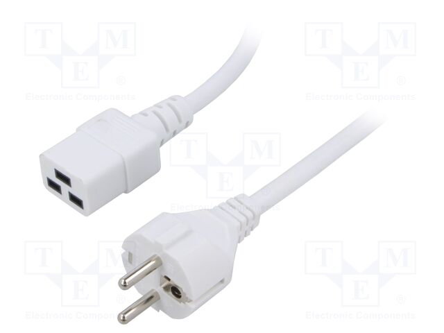 Cable; 3x1.5mm2; CEE 7/7 (E/F) plug,IEC C19 female; PVC; 5m; 16A
