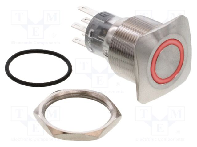 Switch: vandal resistant; DPDT; 2A/24VDC; IP65; ON-(ON); red; Ø22mm