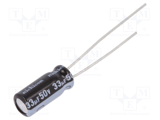 Capacitor: electrolytic; THT; 33uF; 50VDC; Ø5x11mm; Pitch: 2mm; ±20%