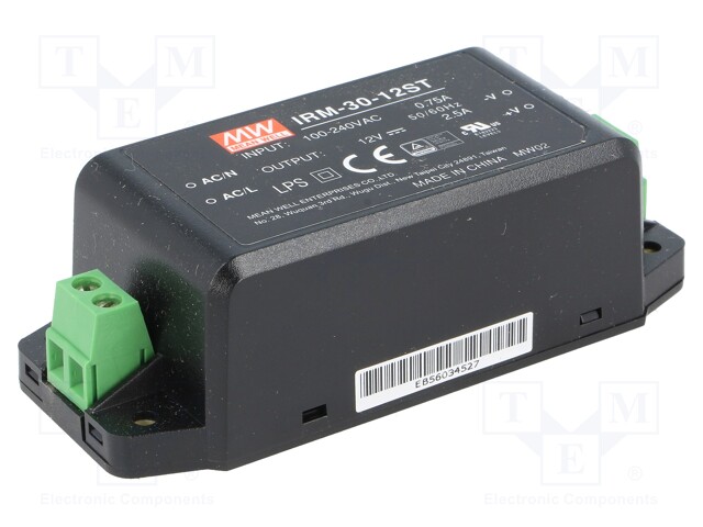 Power supply: switched-mode; modular; 30W; 12VDC; 91x39.5x28.5mm