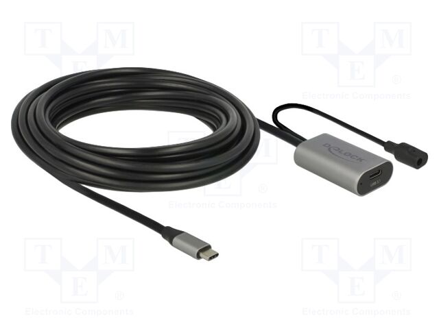 Cable; DC socket,USB C socket,USB C plug; 5m; black; 5Gbps