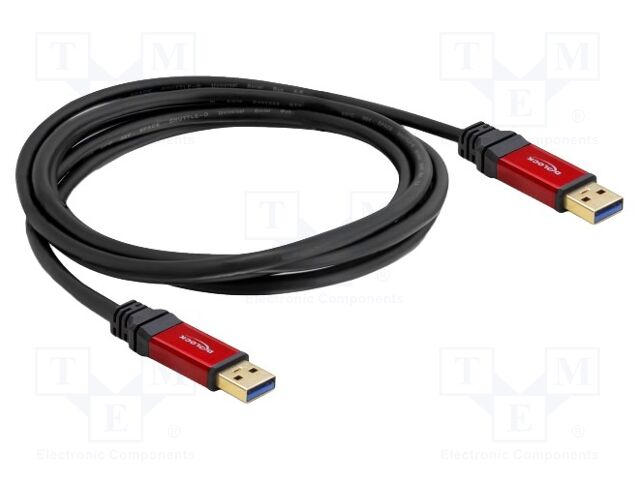 Cable; USB A plug,both sides; gold-plated; 3m; black; Cu; metal