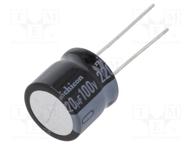 Capacitor: electrolytic; THT; 220uF; 100VDC; Ø16x15mm; Pitch: 7.5mm