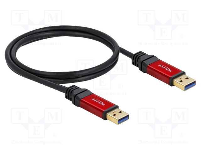 Cable; USB A plug,both sides; gold-plated; 1m; black; Cu; metal