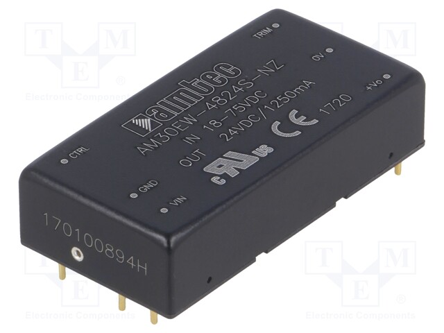 Converter: DC/DC; 30W; Uin: 18÷75V; 24VDC; Iout: 1.25A; 2"x1"; 26g