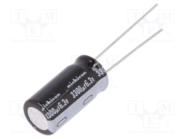 Capacitor: electrolytic; THT; 3300uF; 6.3VDC; Ø10x20mm; Pitch: 5mm