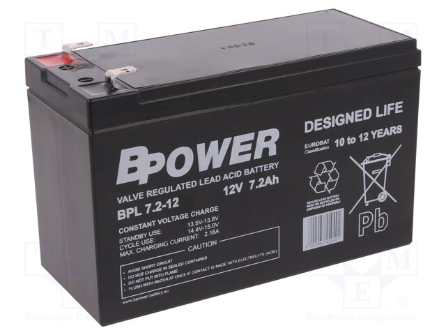 Re-battery: acid-lead; 12V; 7.2Ah; AGM; maintenance-free