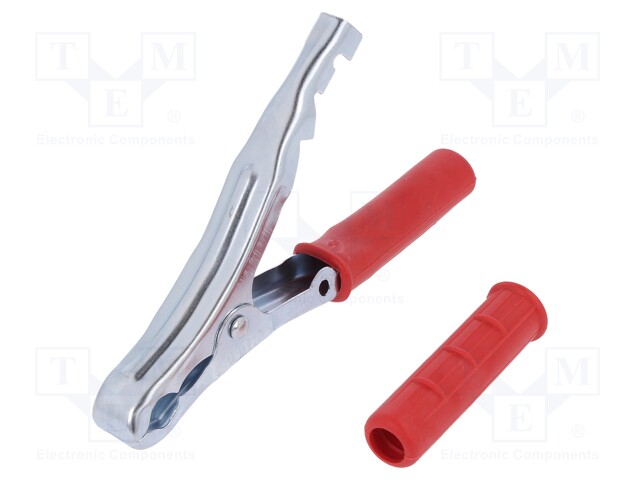 Crocodile clip; 90A; Grip capac: max.25mm; Overall len: 155mm; red