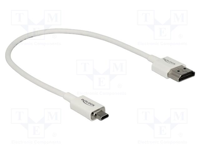 Cable; HDMI plug,micro HDMI plug; Len: 0.25m; white; 36AWG; metal