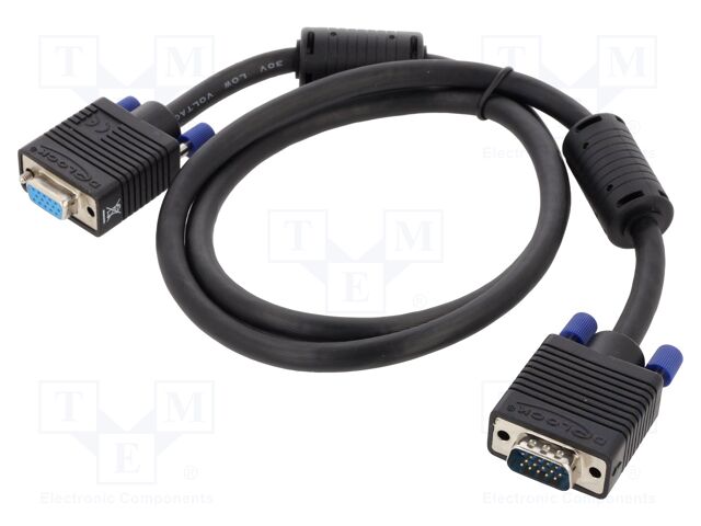 Cable; D-Sub 15pin socket,D-Sub 15pin plug; 1m; black; 28AWG