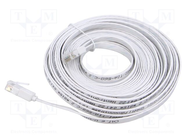 Patch cord; U/UTP; 6; stranded; Cu; PVC; white; Len: 7m; 32AWG