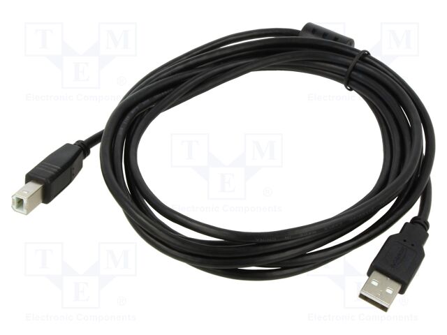 Cable; USB 2.0; USB A plug,USB B plug; 3m; black; 24AWG,28AWG