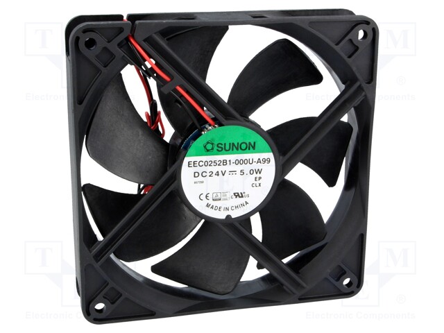 Fan: DC; axial; 24VDC; 120x120x25mm; 183.8m3/h; 44.5dBA; Len: 330mm