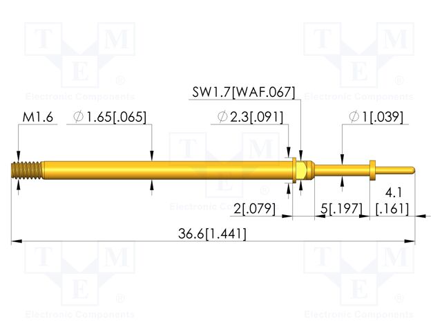 Test needle; Spring compression: 4mm; 5mm; 5A; CuBe; gold-plated