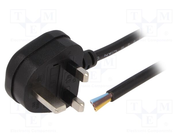Cable; BS 1363 (G) plug; 5m; black; PVC; 3G1mm2; 13A; 300/500V