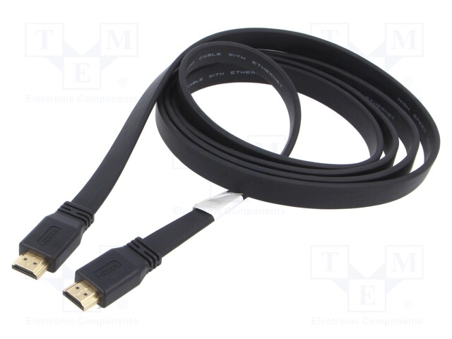 Cable; HDMI 2.0,flat; HDMI plug,both sides; PVC; 1.8m; black