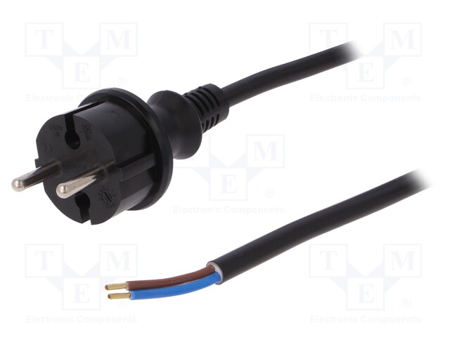 Cable; CEE 7/17 (C) plug,wires; 3m; black; PVC; 2x1,5mm2; 16A; 250V