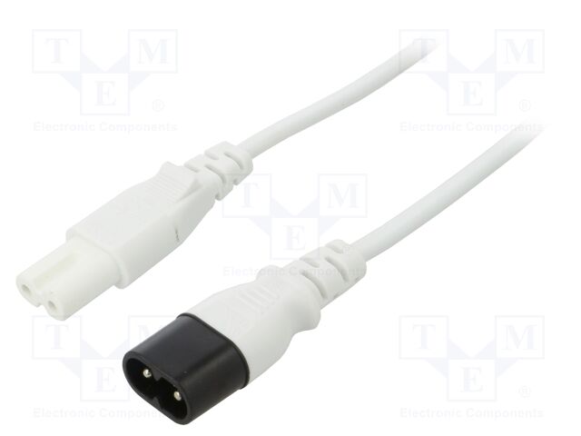 Cable; 2x0.75mm2; IEC C7 female,IEC C8 male; PVC; 0.5m; white