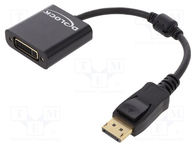 Adapter; DisplayPort plug,DVI-I (24+5) socket; 0.15m; black