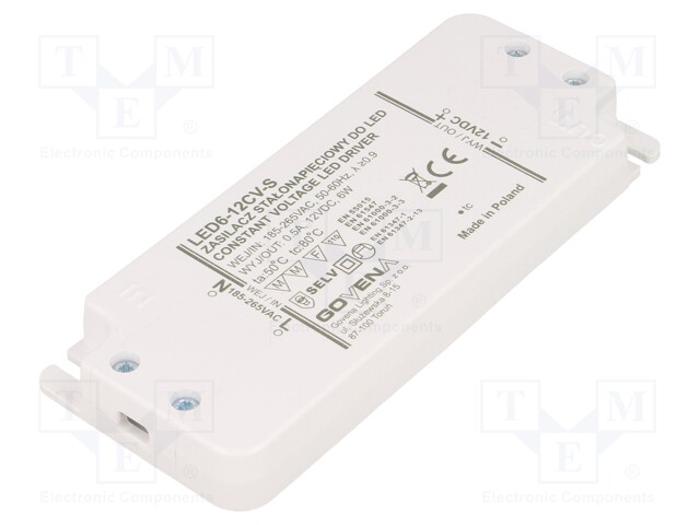 Power supply: switched-mode; LED; 6W; 12VDC; 0.5A; 185÷265VAC; IP20