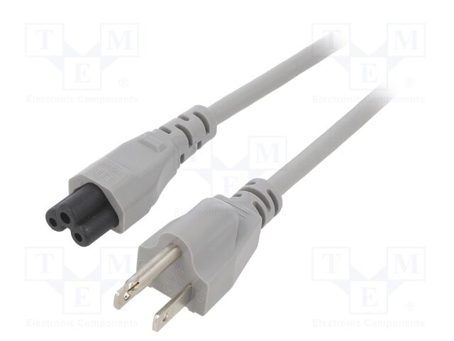 Cable; 3x18AWG; IEC C5 female,NEMA 5-15 (B) plug; PVC; 1.8m; grey