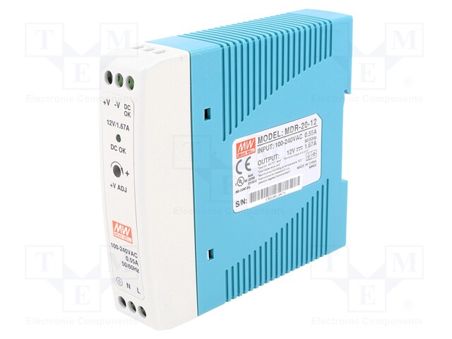 Power supply: switched-mode; 20W; 12VDC; 1.67A; 85÷264VAC; 190g