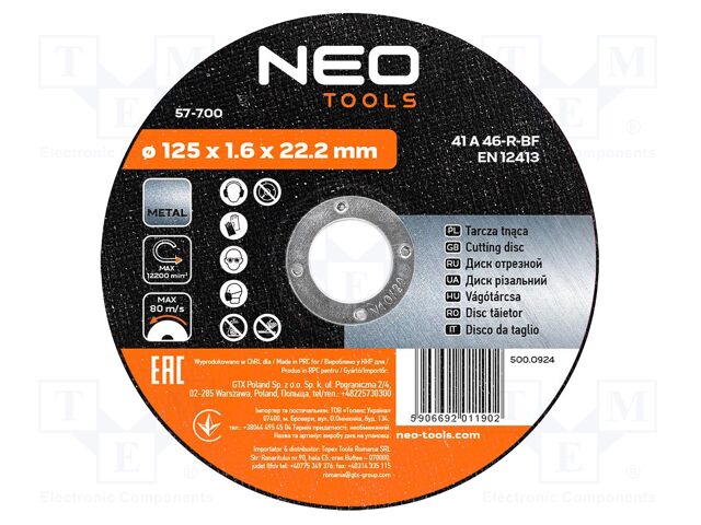 Cutting wheel; Ø: 125mm; Disc thick: 1.6mm; aluminium,metal,steel